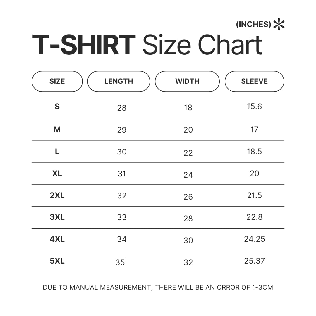 T shirt Size Chart - Naruto Gifts Store