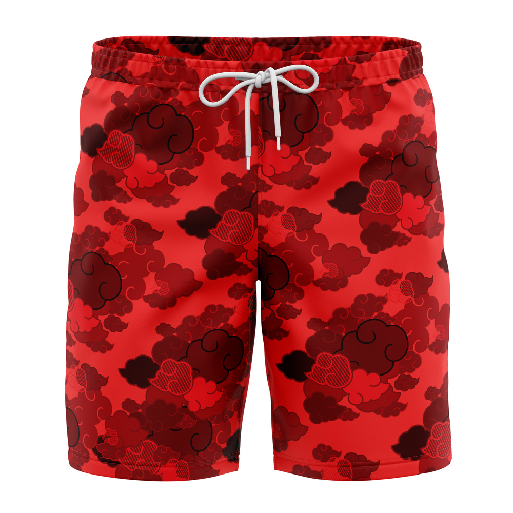 Red Aloha Akatsuki Hawaiian Shorts FRONT Mockup Knot - Naruto Gifts Store
